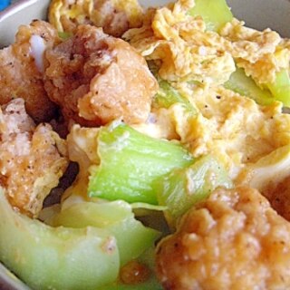 青梗菜の唐揚げ親子丼♪